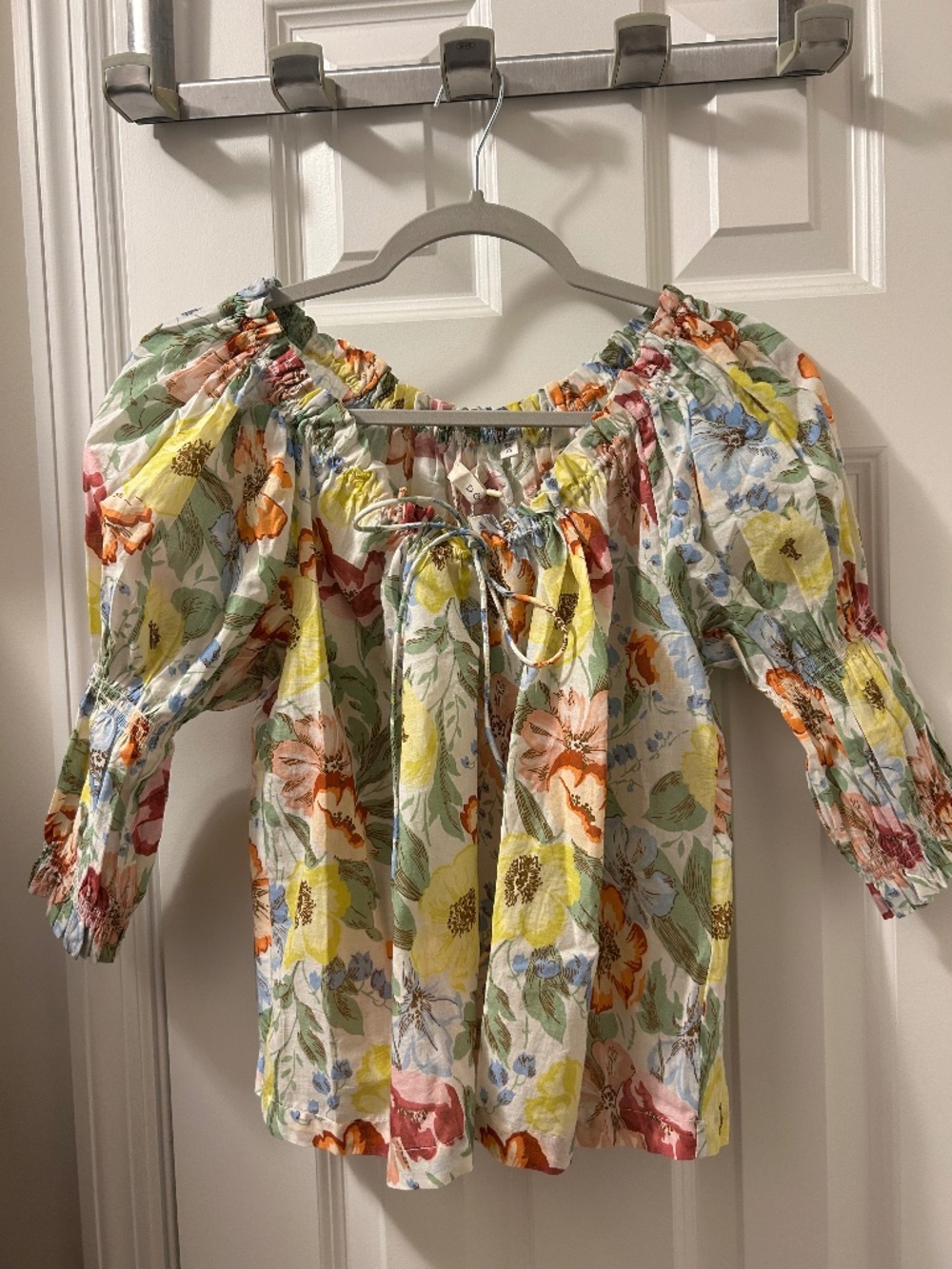 DÔEN Inez gathered floral-print organic cotton-voile blouse NWT